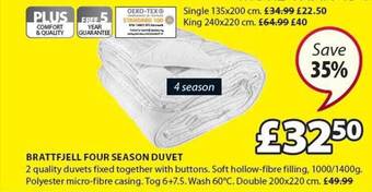 JYSK Brattfjell Four Season Duvet offer