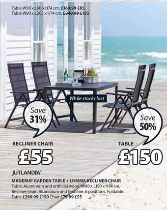 JYSK Maderup Garden Table + Lomma Recliner Chair offer