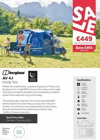GO Outdoors Berghaus Air 4.1 Family Tent offer