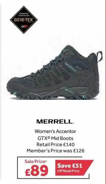 GO Outdoors Merrell Women's Accentor Gtx Mid Boots offer