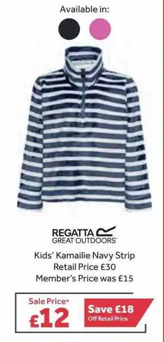 GO Outdoors Regatta Kids' Kamaillie Navy Strip offer