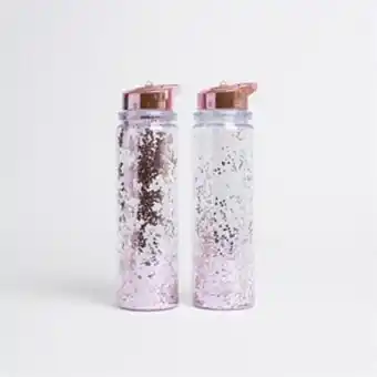Home Bargains 2 x 500ml glitter water bottles - pink offer