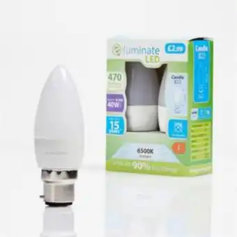 Home Bargains E-luminate: led b22 candle daylight light bulb 2 pack - 470 lumens offer