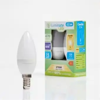 Home Bargains E-luminate: led e14 candle warm white light bulb 2 pack - 470 lumens offer