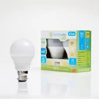 Home Bargains E-luminate: led b22 gls warm white light bulb 2 pack - 806 lumens offer