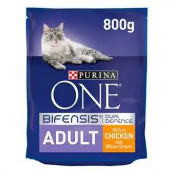 Home Bargains Purina: one adult dry cat food 800g - chicken & whole grains offer