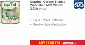 Screwfix Cuprinol Garden Shades Woodstain Matt Willow 2.5Ltr offer