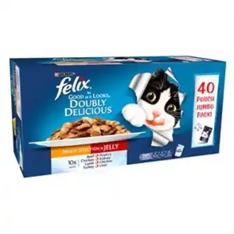 Home Bargains Felix as good as it looks doubly delicious meaty selection in jelly (40 pouch jumbo pack) offer