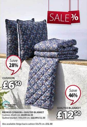 JYSK Krokus Cushion + Quilted Blanket offer