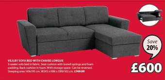 JYSK Vejlby Sofa Bed With Chaise Longue offer