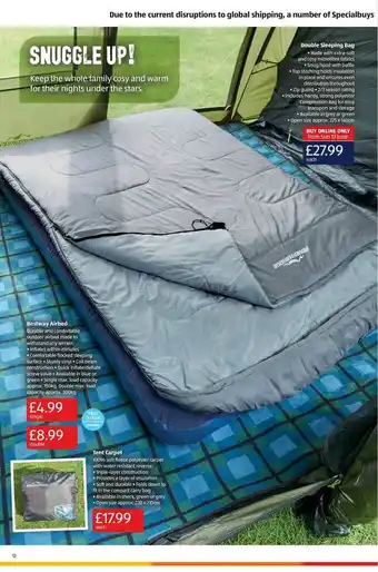 Aldi Bestway Airbed , Tent Carpet , Double Sleeping Bag offer