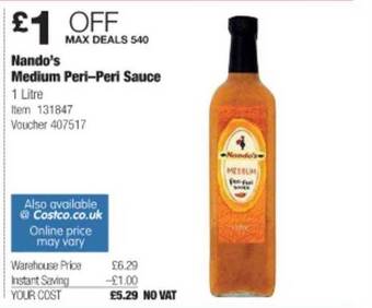 Costco Nando's Medium Peri-peri Sauce offer