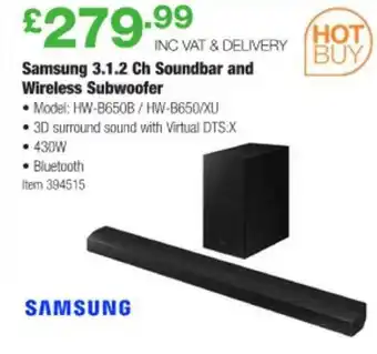 Costco Samsung 3.1.2 Ch Soundbar And Wireless Subwoofer offer