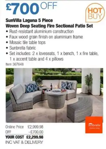 Costco Sunvilla Laguna 5 Piece Woven Deep Seating Fire Sectional Patio Set offer