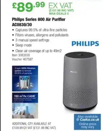 Costco Philips Series 800 Air Purifier Ac0830-30 offer