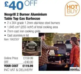 Costco Nexgrill 2 Burner Aluminium Table Top Gas Barbecue offer