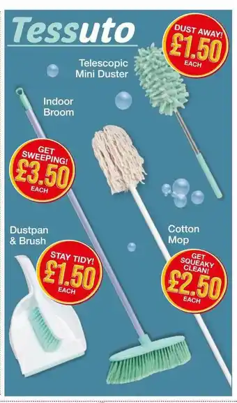 Poundstretcher Tessuto Telescopic Mini Duster Indoor Broom Dustpan & Brush Cotton Mop offer