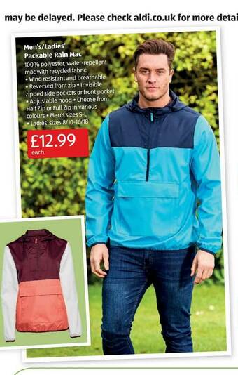 Aldi Men's-ladies Packable Rain Mac offer