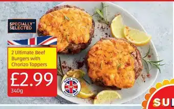 Aldi 2 Ultimate Beef Burgers With Chorizo Toppers offer