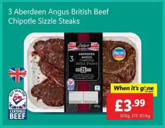 Lidl 3 Aberdeen Angus British Beef Chipotle Sizzle Steaks offer