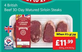 Lidl 4 British Beef 30-day Matured Sirloin Steaks offer