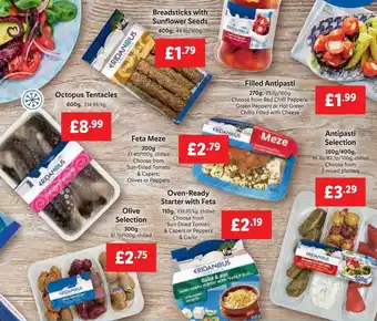 Lidl Octopus Tentacles, Breadsticks With Sunflower Seeds, Feta Meze, Olive Selection, Oven-ready Starter With Feta, Filled Antipas offer