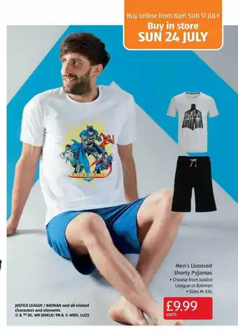 Aldi Men's Licensed Shorty Pyjamas offer