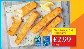 Aldi Giant Battered Cod Fish Fingers offer