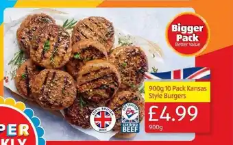 Aldi 900g 10 Pack Kansas Style Burgers offer