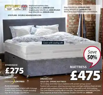 JYSK Plus D10 Divan, Gold S70 Spring Mattress offer