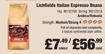 Booker Wholesale Lichfields Italian Espresso Beans offer