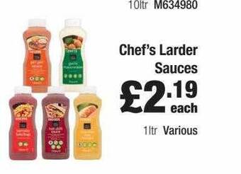 Booker Wholesale Chef's Larder Sauce offer