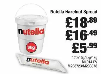 Booker Wholesale Nutella Hazelnut Spread offer