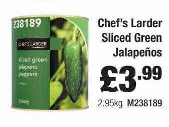 Booker Wholesale Chef's Larder Sliced Green Jalapeños offer