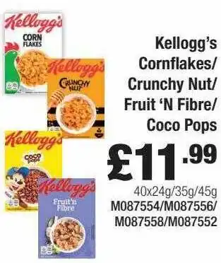 Booker Wholesale Kellogg's Cornflakes-crunchy Nut-fruit 'n Fibre-coco Pops offer