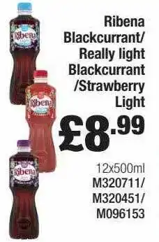 Booker Wholesale Ribena Blackcurrant-really Light Blackcurrant-strawberry Light offer