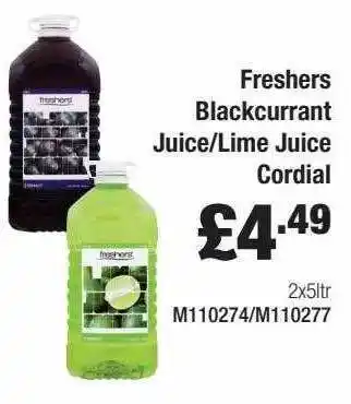 Booker Wholesale Freshers Blackcurrant Juice-lime Juice Cordial offer