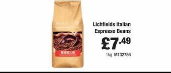 Booker Wholesale Lichfields Italian Espresso Beans offer
