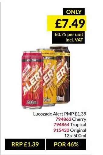 Musgrave MarketPlace Lucozade Alert Cherry, Tropical, Original offer