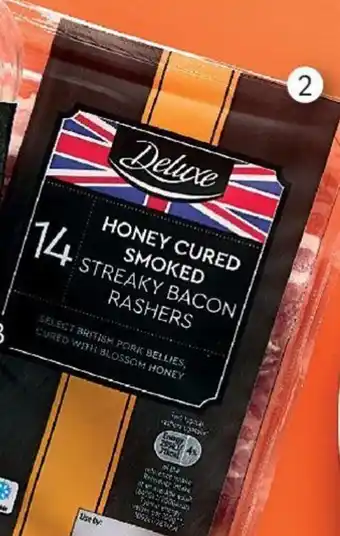 Lidl Deluxe 14 Smoked Honey Cured Streakly Bacon Rashers 210g offer