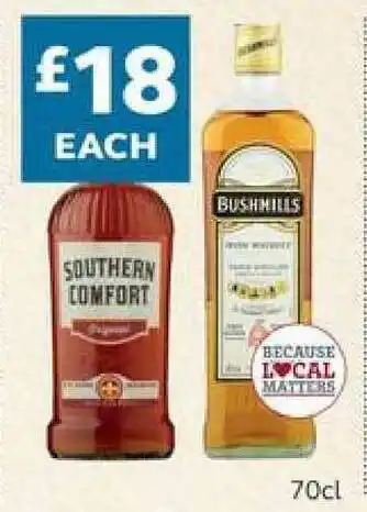 SuperValu Southern Comfort, Bushmills offer