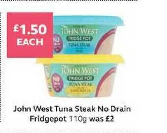 SuperValu John West Tuna Steak No Drain Fridgepot offer