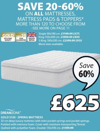 JYSK Gold S120 - Spring Mattress offer