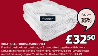JYSK Brattfjell Four Season Duvet offer