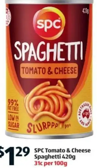 Aldi SPC Tomato & Cheese Spaghetti 420g offer