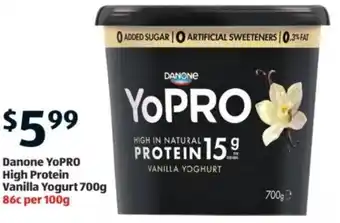 Aldi Danone YoPRO High Protein Vanilla Yogurt 700g offer