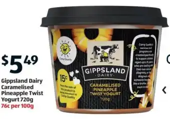 Aldi Gippsland Dairy Caramelised Pineapple Twist Yogurt 720g offer