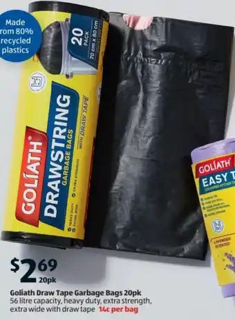 Aldi Goliath Draw Tape Garbage Bags 20pk offer