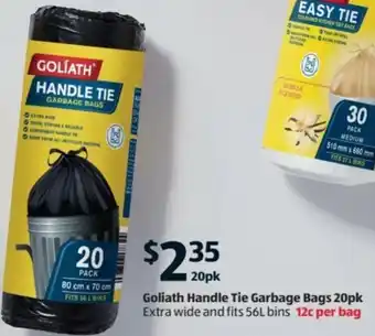 Aldi Goliath Handle Tie Garbage Bags 20pk offer