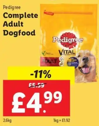 Lidl Pedigree Complete Adlut Dogfood 2.6kg offer